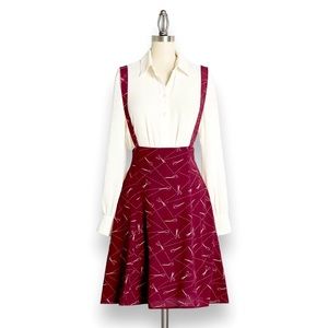 NWT ModCloth Jumper Skirt with Suspenders Scissor Print Size L